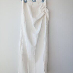Zara White Pencil Skirt Ruched Side Slit Design | Size XS